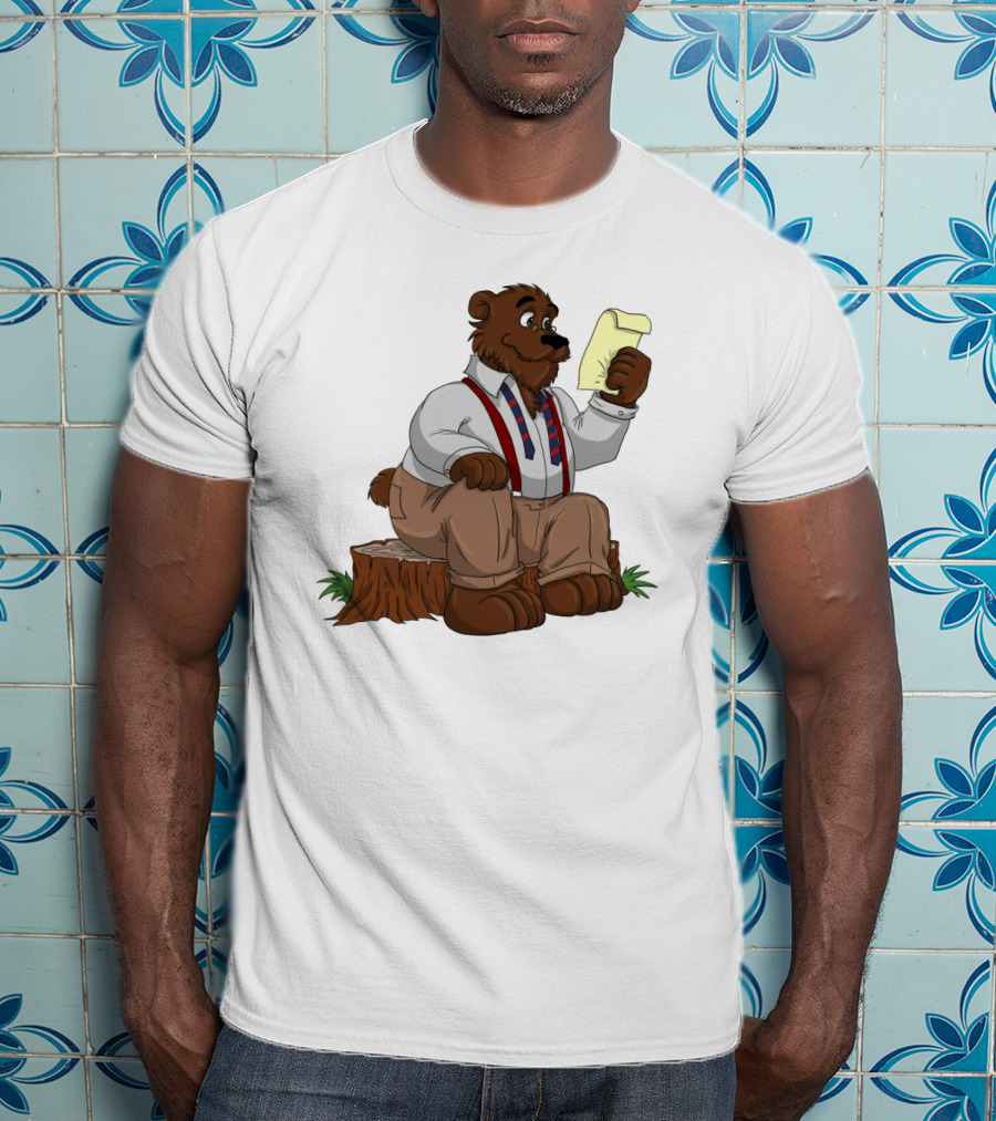 Papa Bear Reading Note Iconic Cartoon T-Shirt