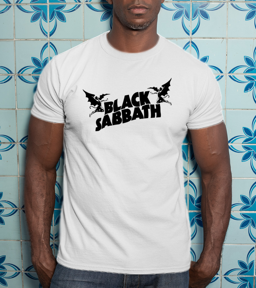 Black Sabbath Logo With Flying Demon Figures T-Shirt