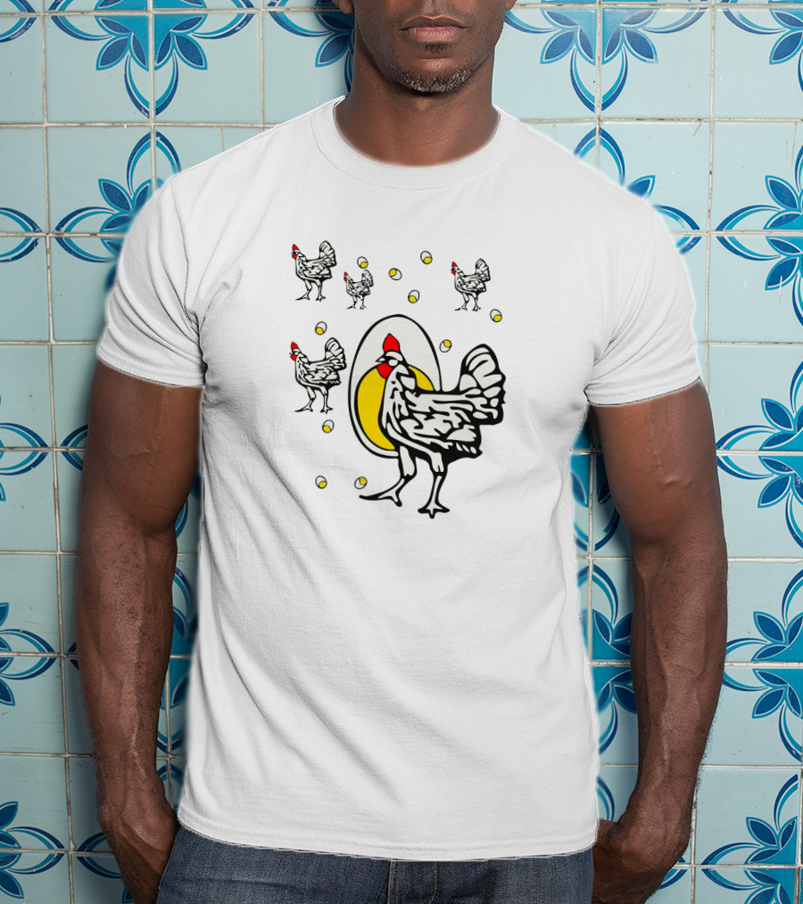 Roseanne Chicken Egg And Yellow Bubbles Motif T-Shirt