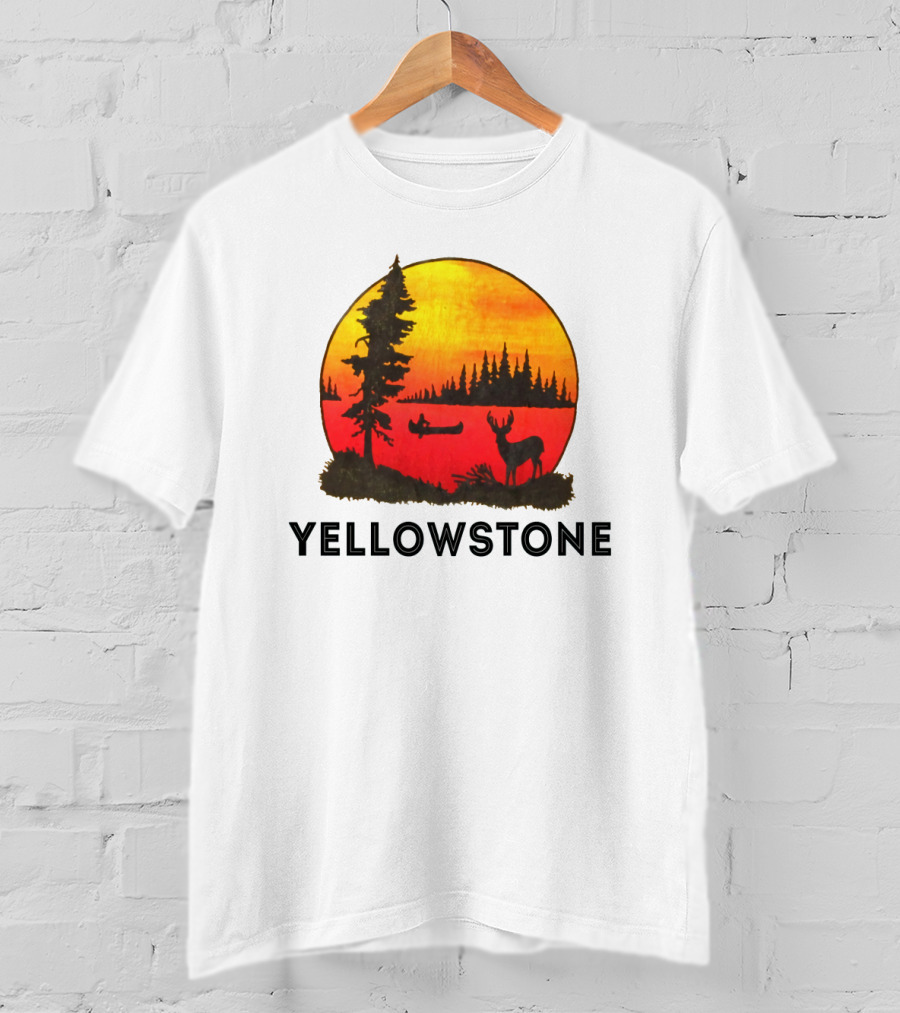 Yellowstone Sunset Scene With Canoe And Deer T-Shirt
