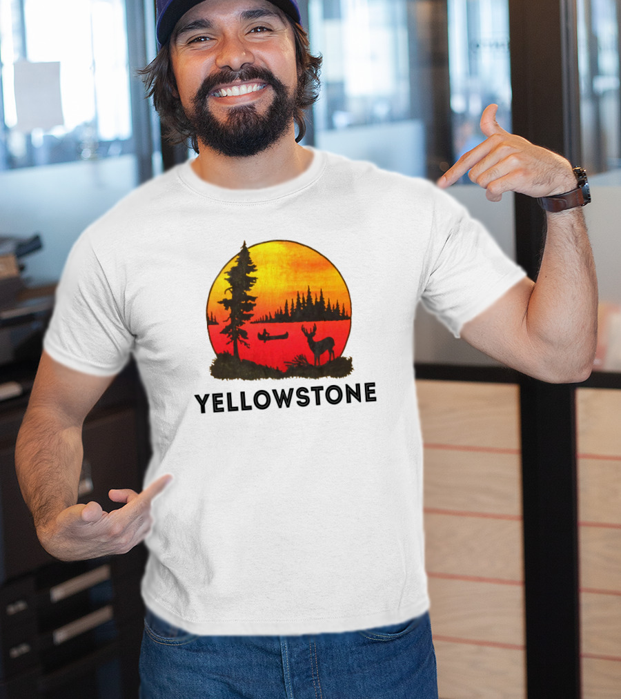 Yellowstone Sunset Scene With Canoe And Deer T-Shirt