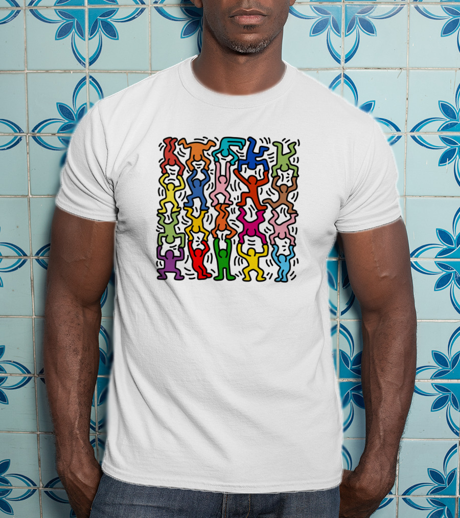 Keith Haring Multicolored Dancing Figures T-Shirt