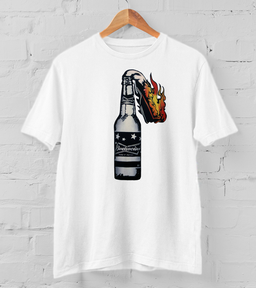 Budweiser Bottle With Stars And Flame Burst T-Shirt