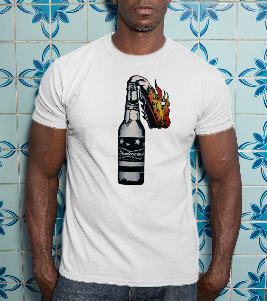 Budweiser Bottle With Stars And Flame Burst T-Shirt