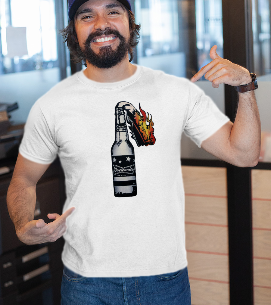 Budweiser Bottle With Stars And Flame Burst T-Shirt