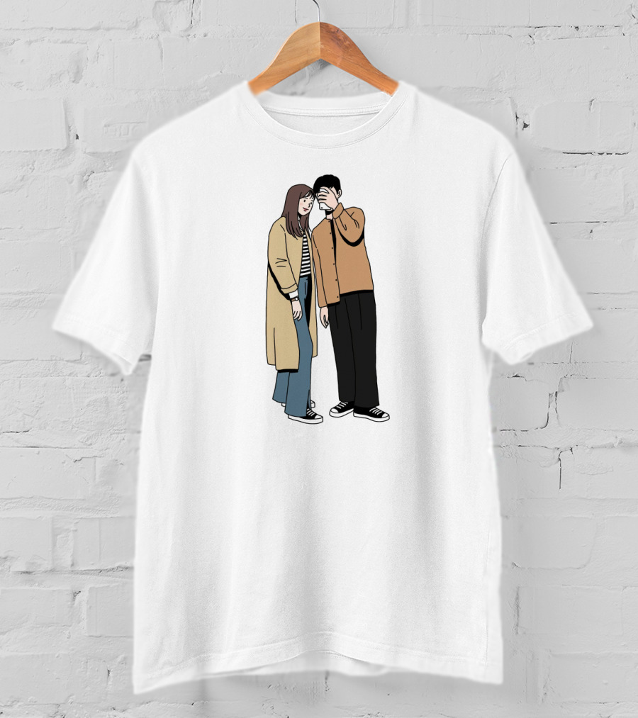 Couple In Casual Streetwear With Oversized Coat And Sneakers T-Shirt