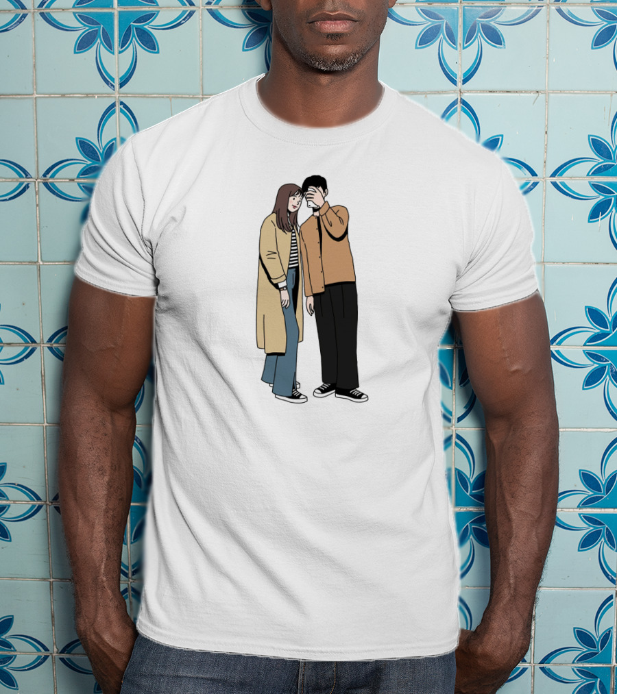 Couple In Casual Streetwear With Oversized Coat And Sneakers T-Shirt