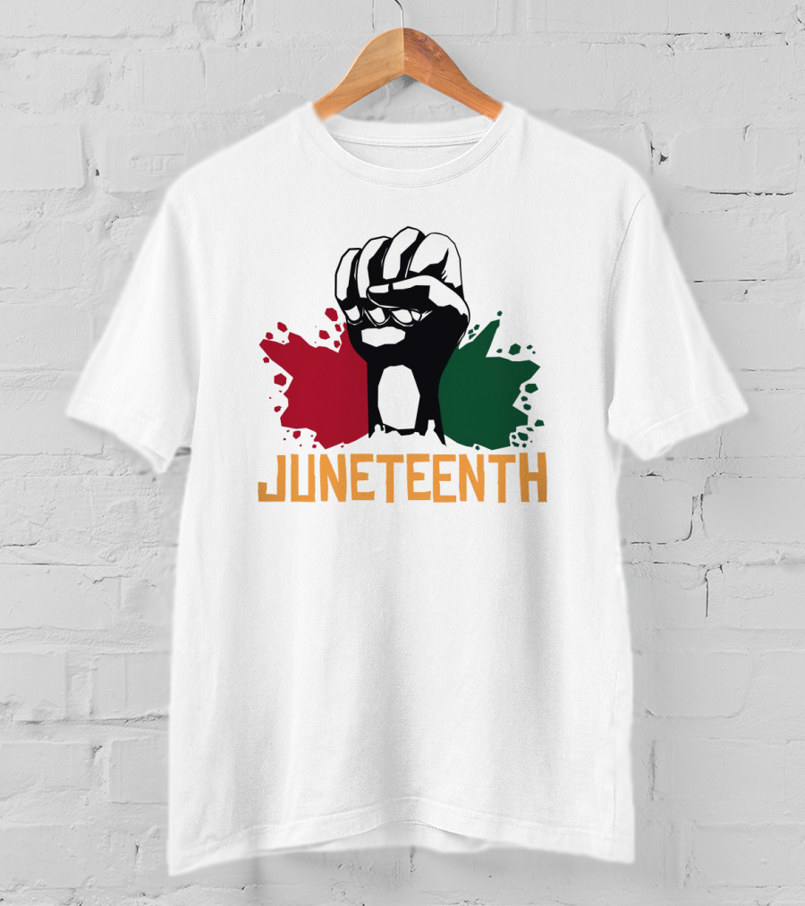 JUNETEENTH Raised Fist With Red Black Green Paint Splashes T-Shirt