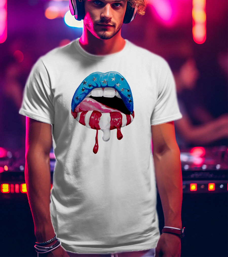 'Merica Lips Stars And Stripes USA Flag T-Shirt