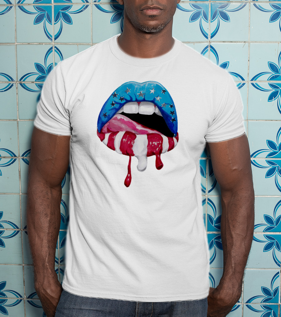 'Merica Lips Stars And Stripes USA Flag T-Shirt