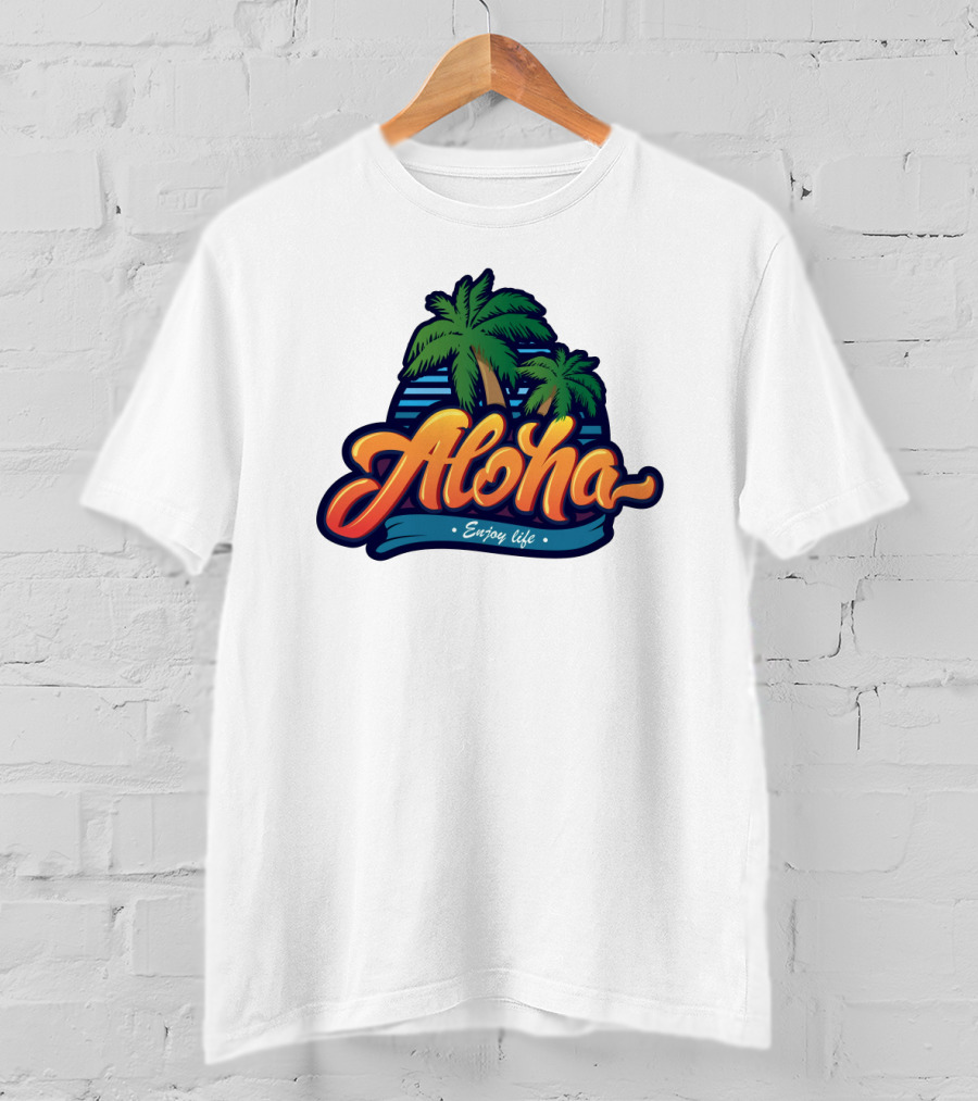 Aloha Enjoy Life Palm Trees Beach Sunset Tropical Vibes T-Shirt