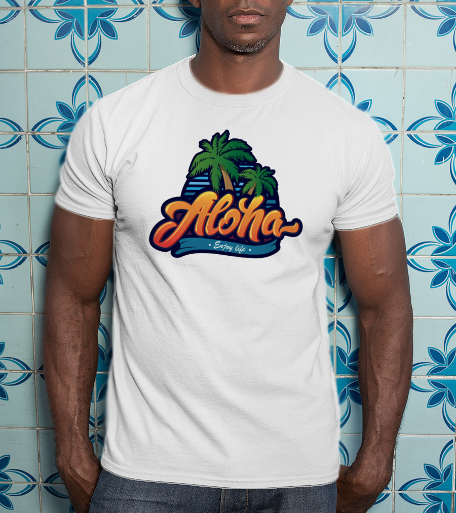 Aloha Enjoy Life Palm Trees Beach Sunset Tropical Vibes T-Shirt