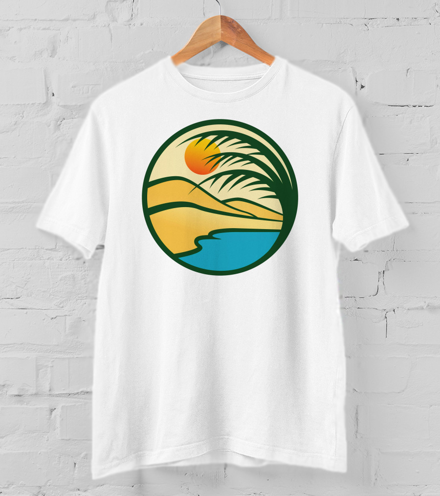 Oasis Desert Sunset With Palm And Water Scene T-Shirt