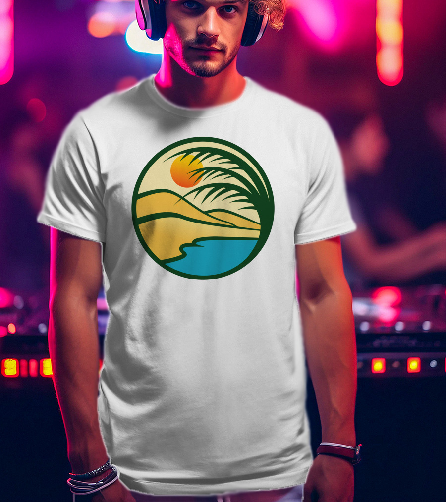 Oasis Desert Sunset With Palm And Water Scene T-Shirt
