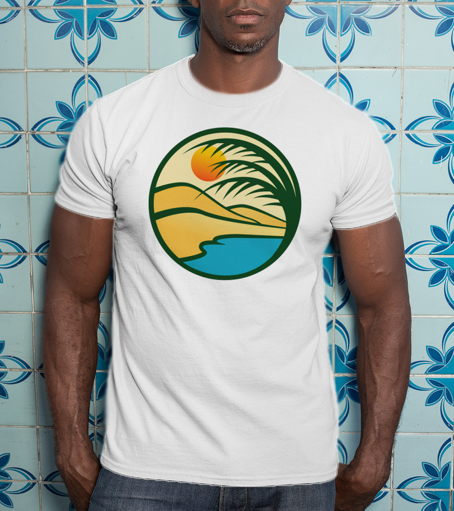 Oasis Desert Sunset With Palm And Water Scene T-Shirt