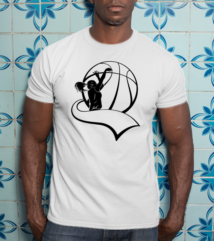 Girls Basketball Player Shooting With Large Basketball T-Shirt