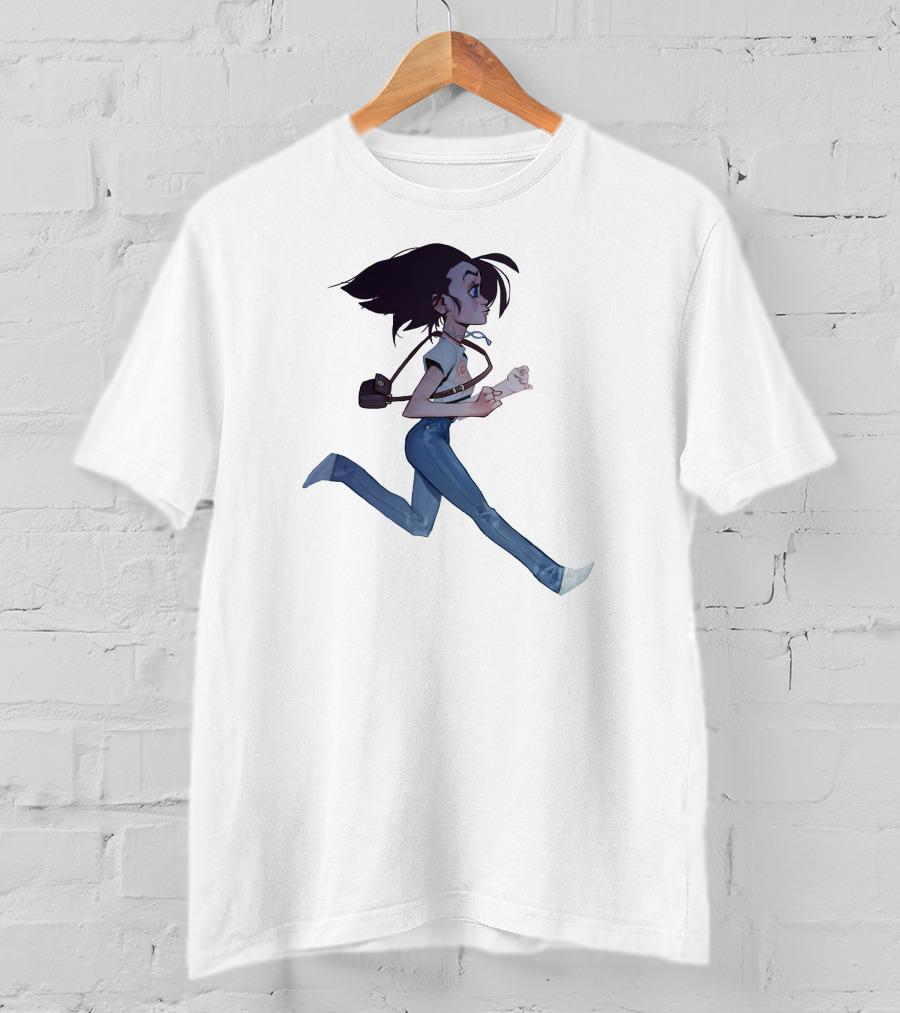 Girls Running Art Style Character With Bag T-Shirt