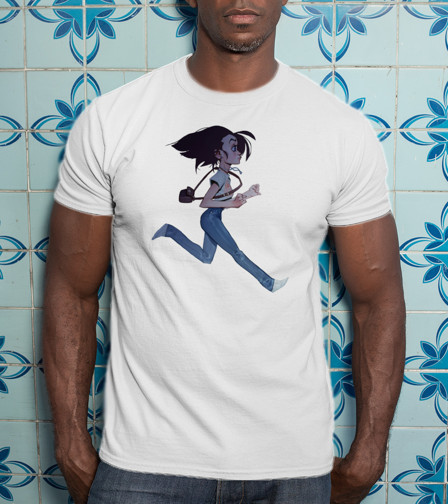 Girls Running Art Style Character With Bag T-Shirt