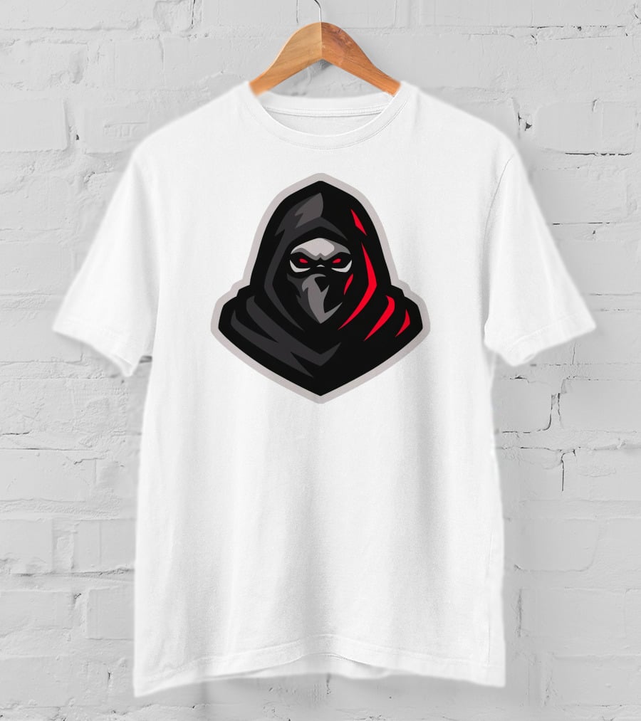 Hooded Black And Red Cloaked Figure With Stealthy Expression T-Shirt