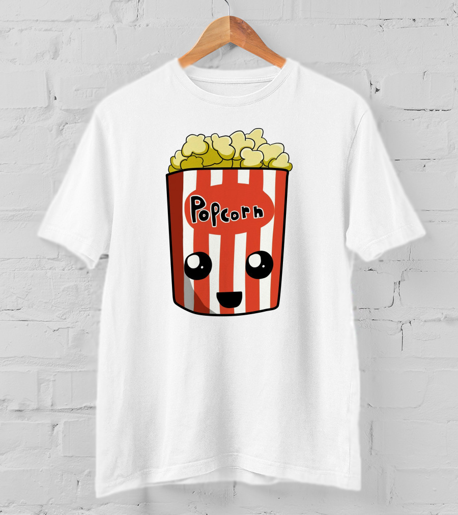 Popcorn Box Cute Kawaii Face Red White Stripes T-Shirt