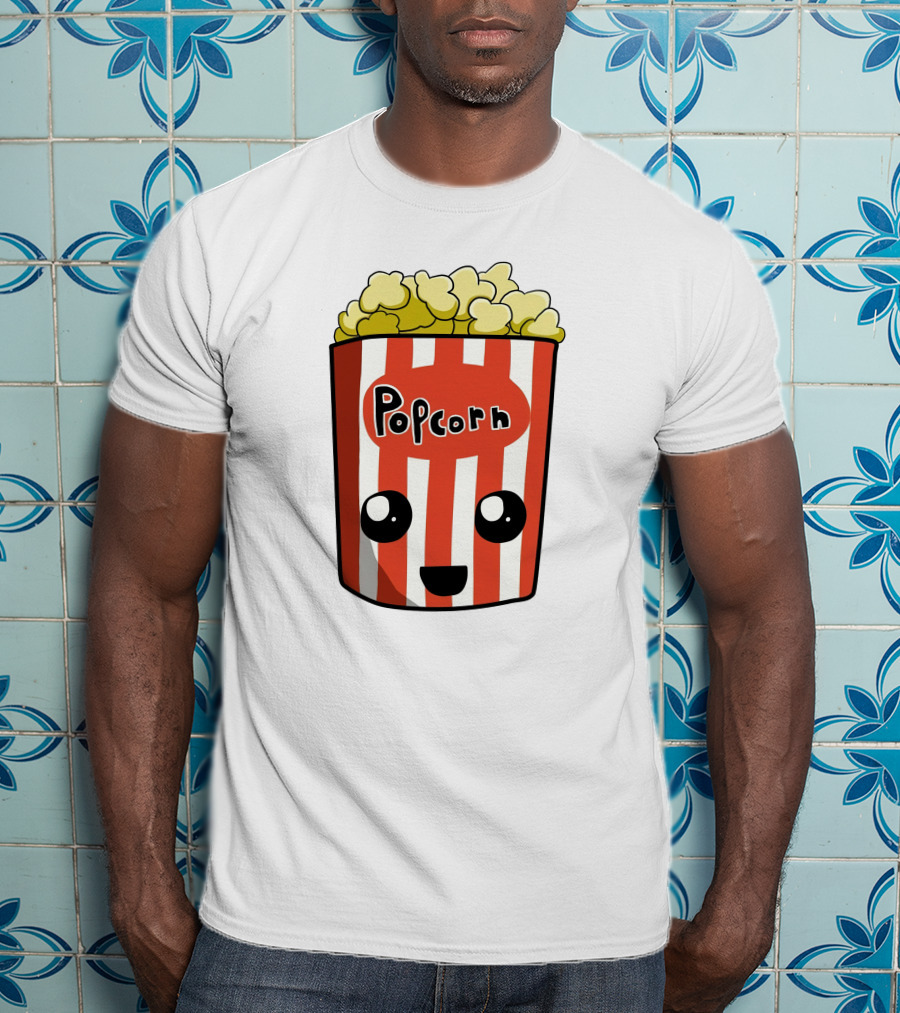 Popcorn Box Cute Kawaii Face Red White Stripes T-Shirt
