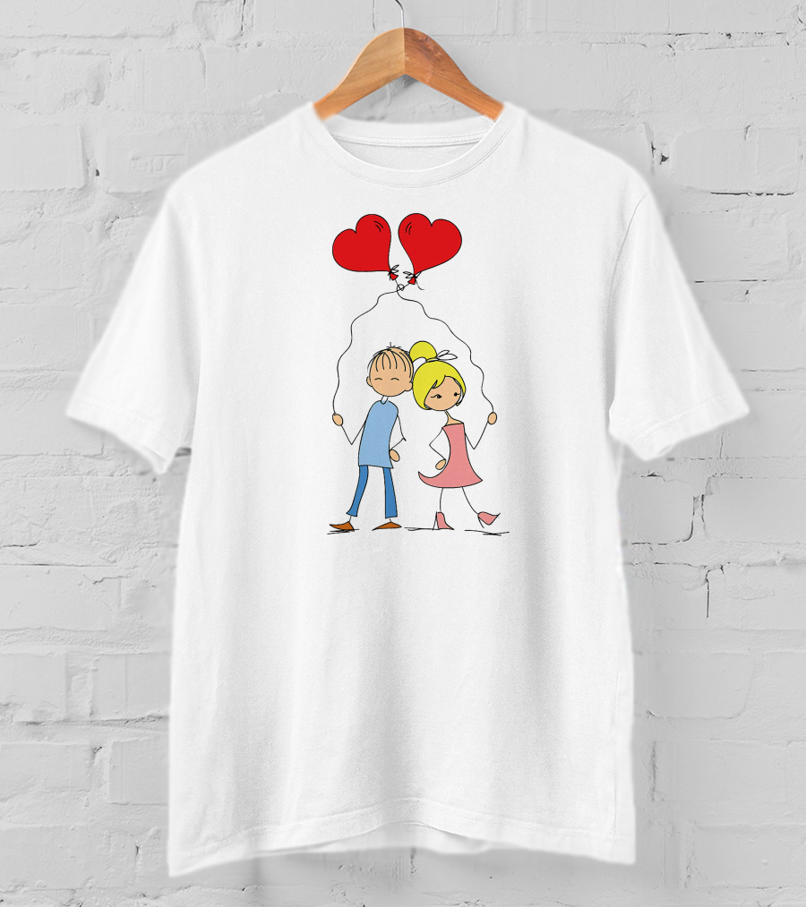 Couple With Heart-Shaped Balloons T-Shirt