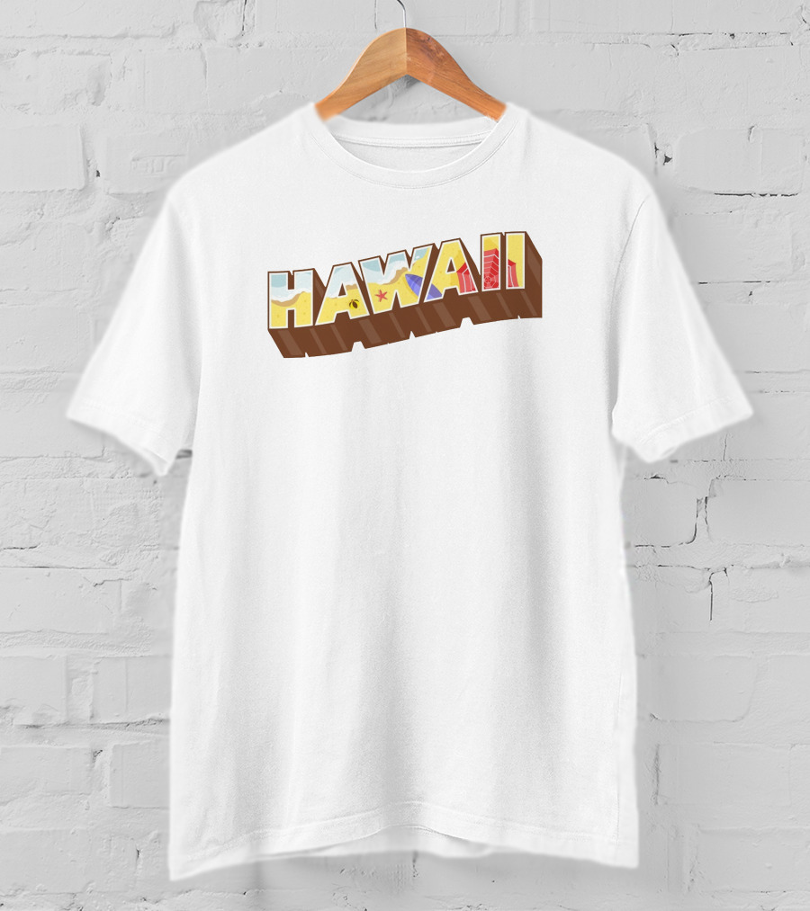 Hawaii Tropical Beach Icons With Surfer And Hibiscus T-Shirt