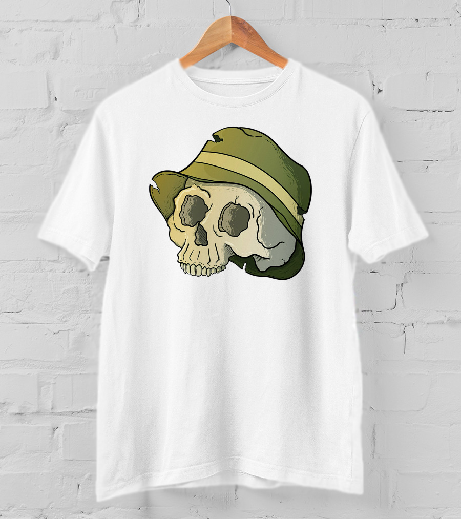 Skull Wearing A Green Bucket Hat T-Shirt