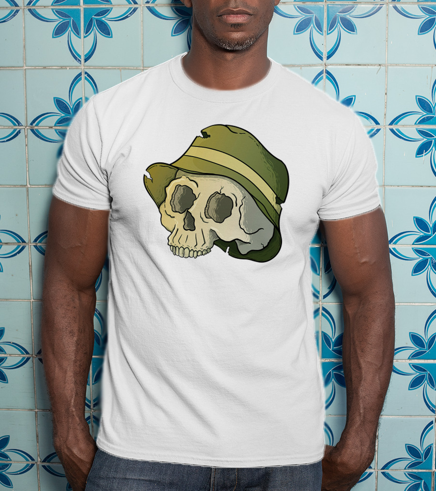 Skull Wearing A Green Bucket Hat T-Shirt