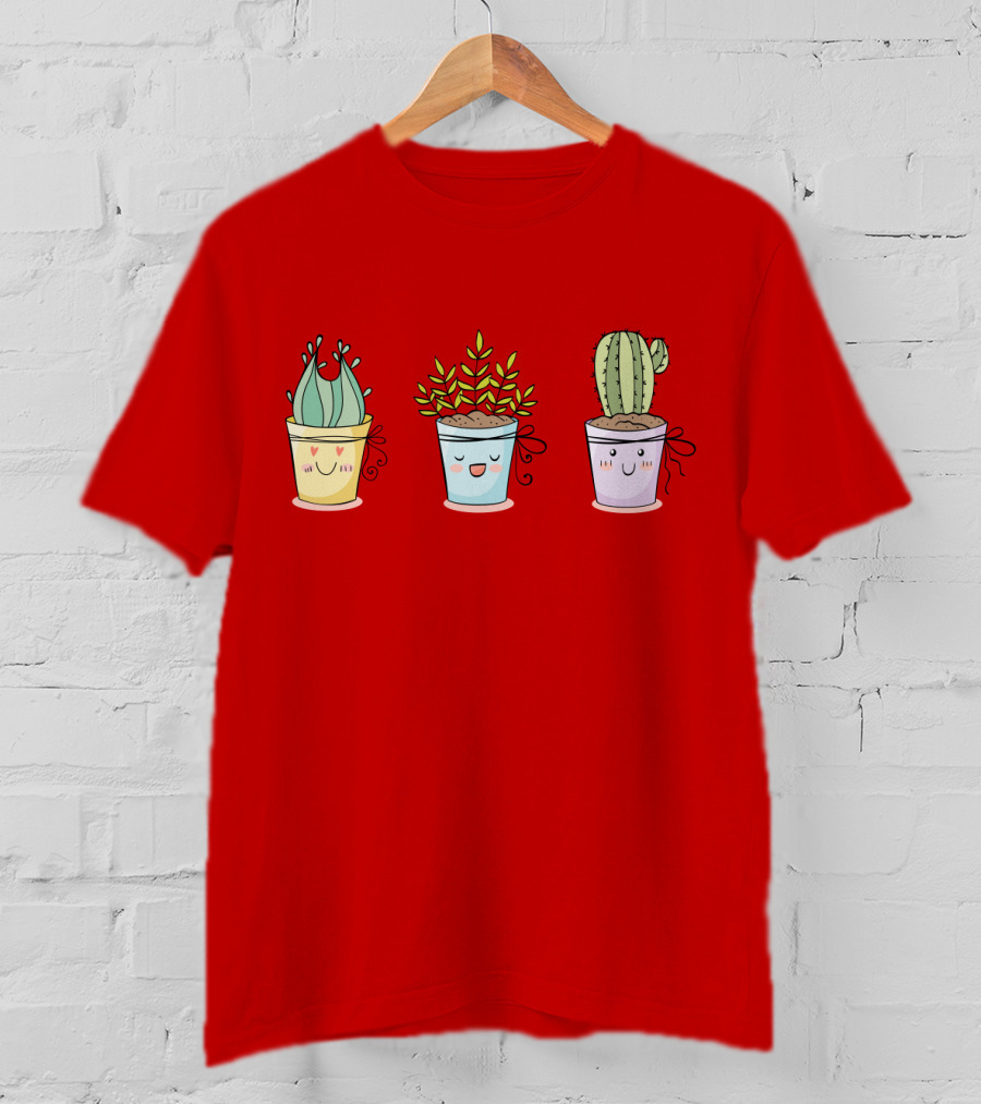 Cute Plants Happy Succulents Cactus Kawaii Pots T-Shirt