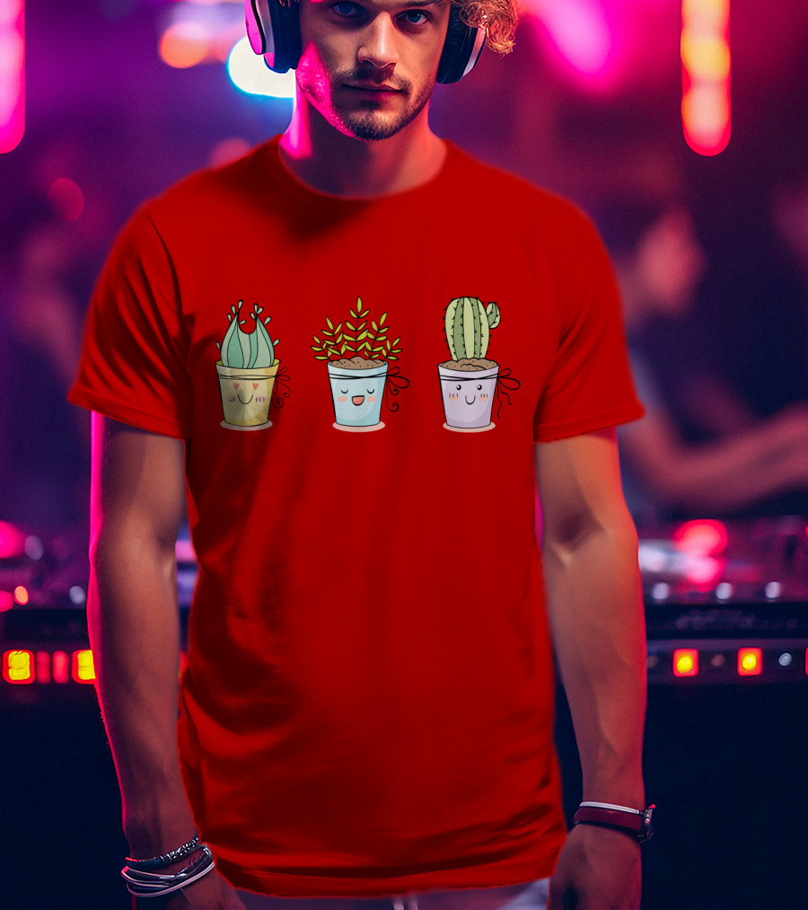 Cute Plants Happy Succulents Cactus Kawaii Pots T-Shirt