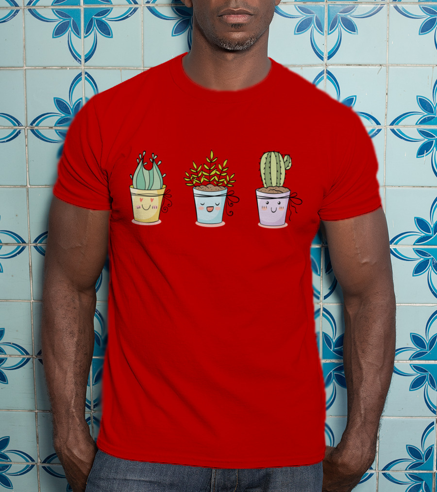 Cute Plants Happy Succulents Cactus Kawaii Pots T-Shirt