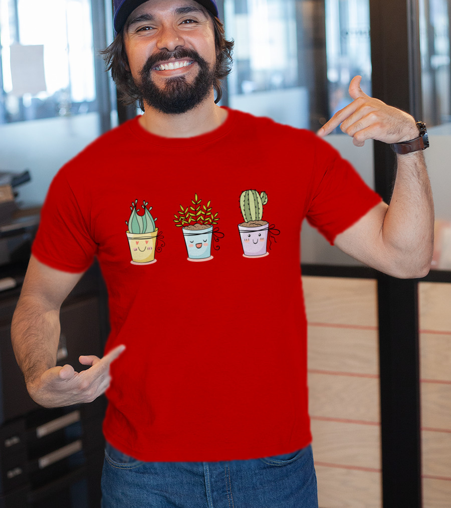 Cute Plants Happy Succulents Cactus Kawaii Pots T-Shirt