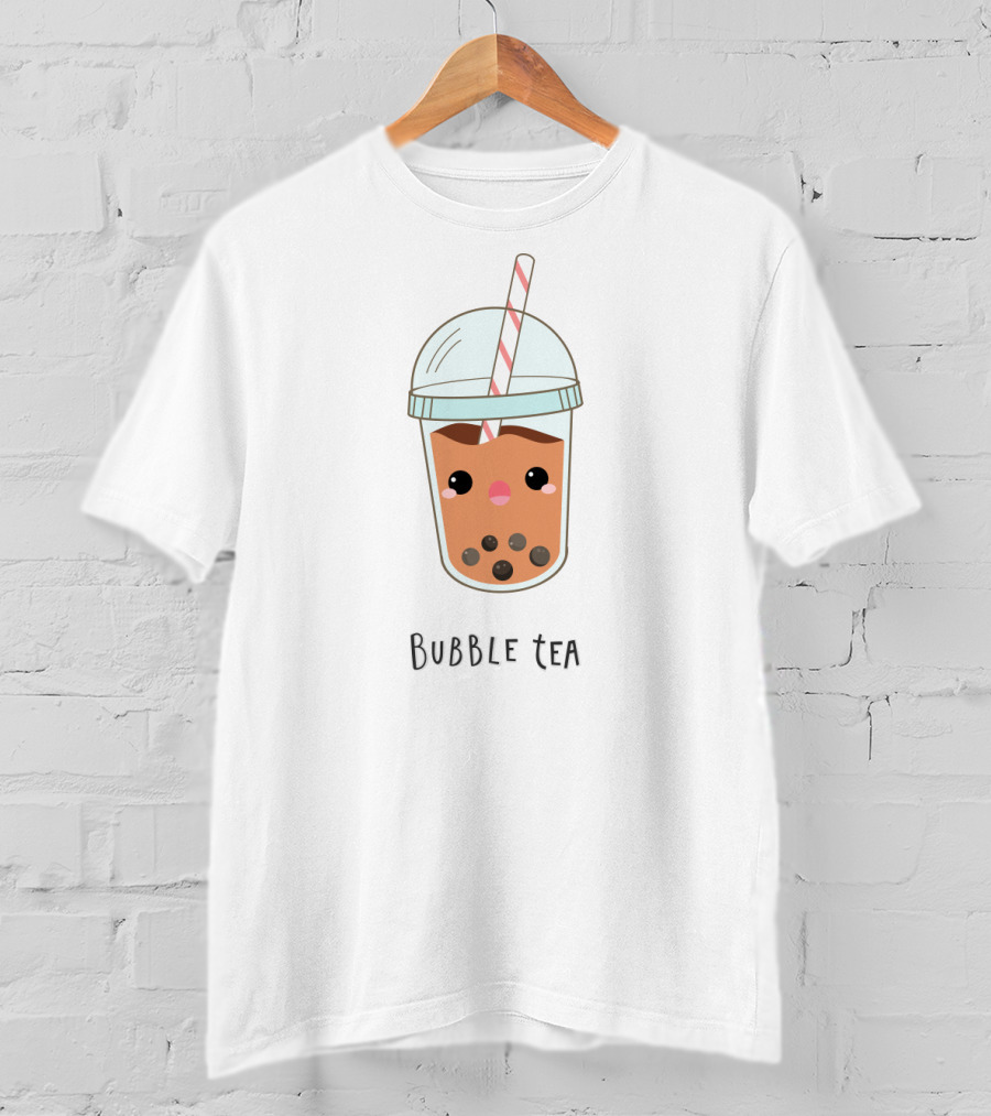 Bubble Tea Cute Kawaii Face With Straw And Pearls T-Shirt