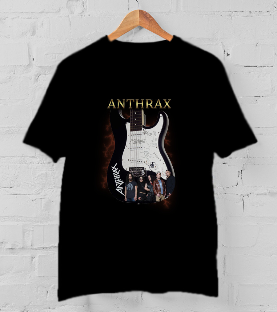 ANTHRAX Band Members Signatures On Electric Guitar T-Shirt