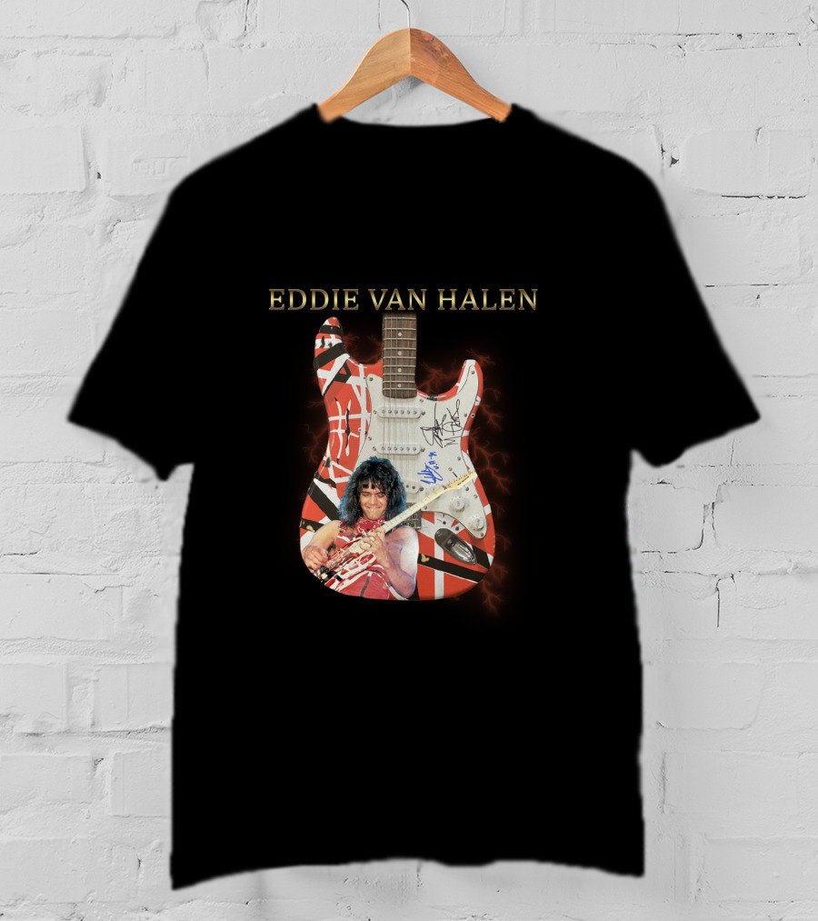 Eddie Van Halen Signature Guitar With Iconic Red And White Stripes T-Shirt