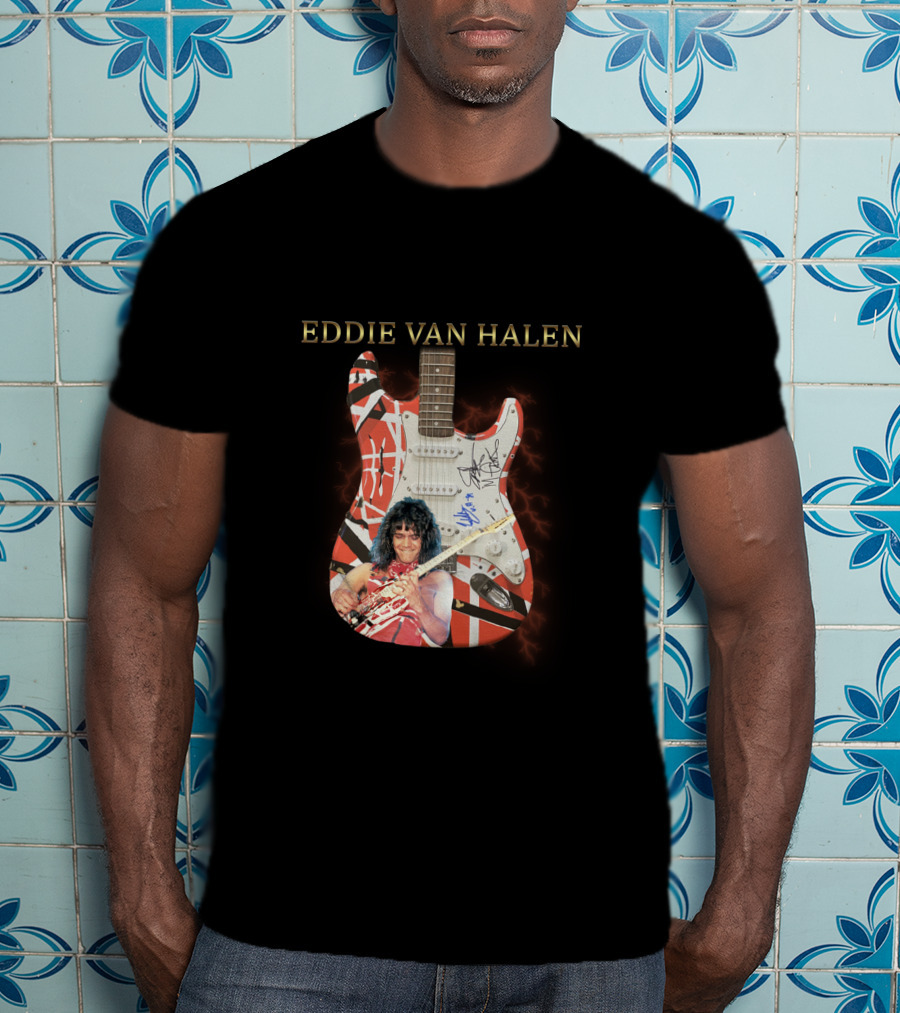 Eddie Van Halen Signature Guitar With Iconic Red And White Stripes T-Shirt