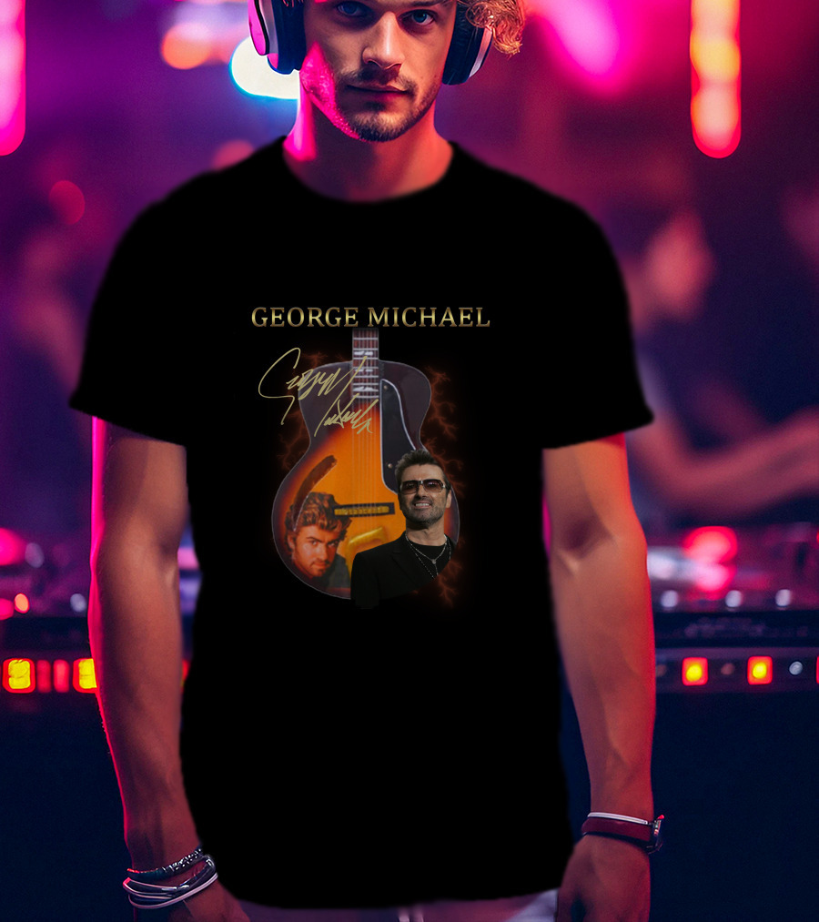 George Michael Signature Guitar Collage T-Shirt