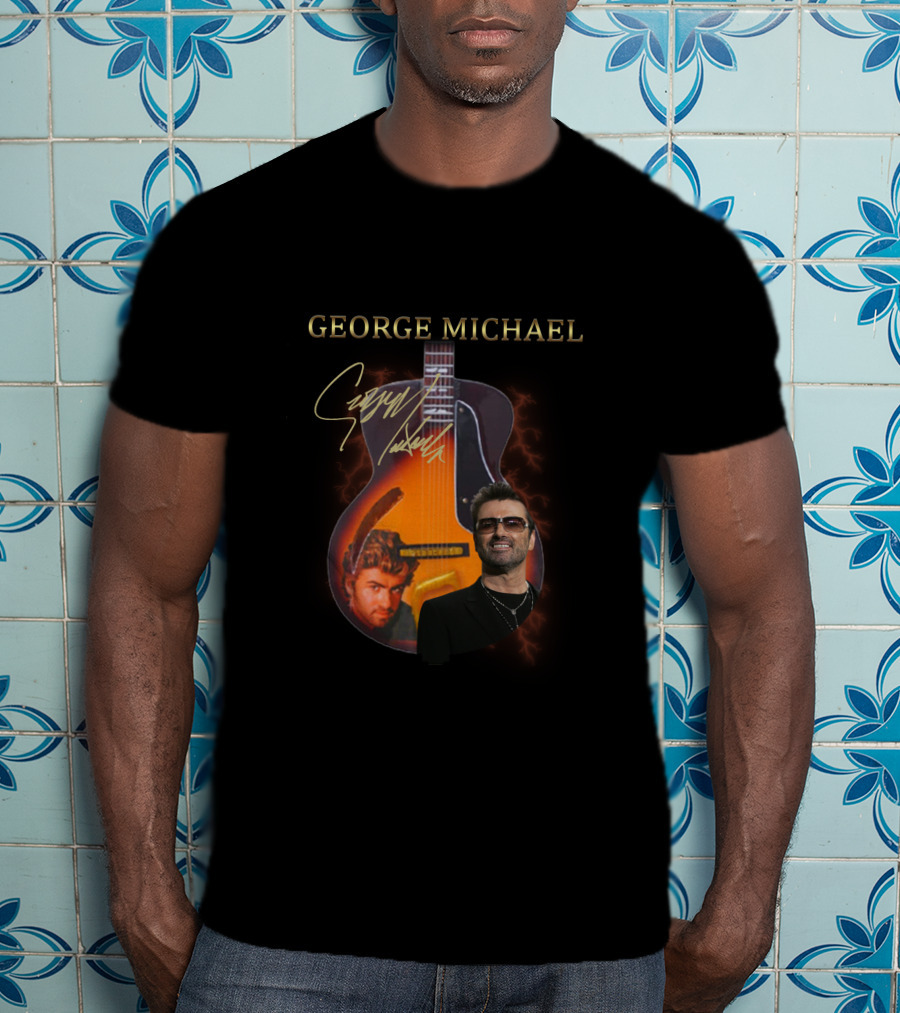 George Michael Signature Guitar Collage T-Shirt
