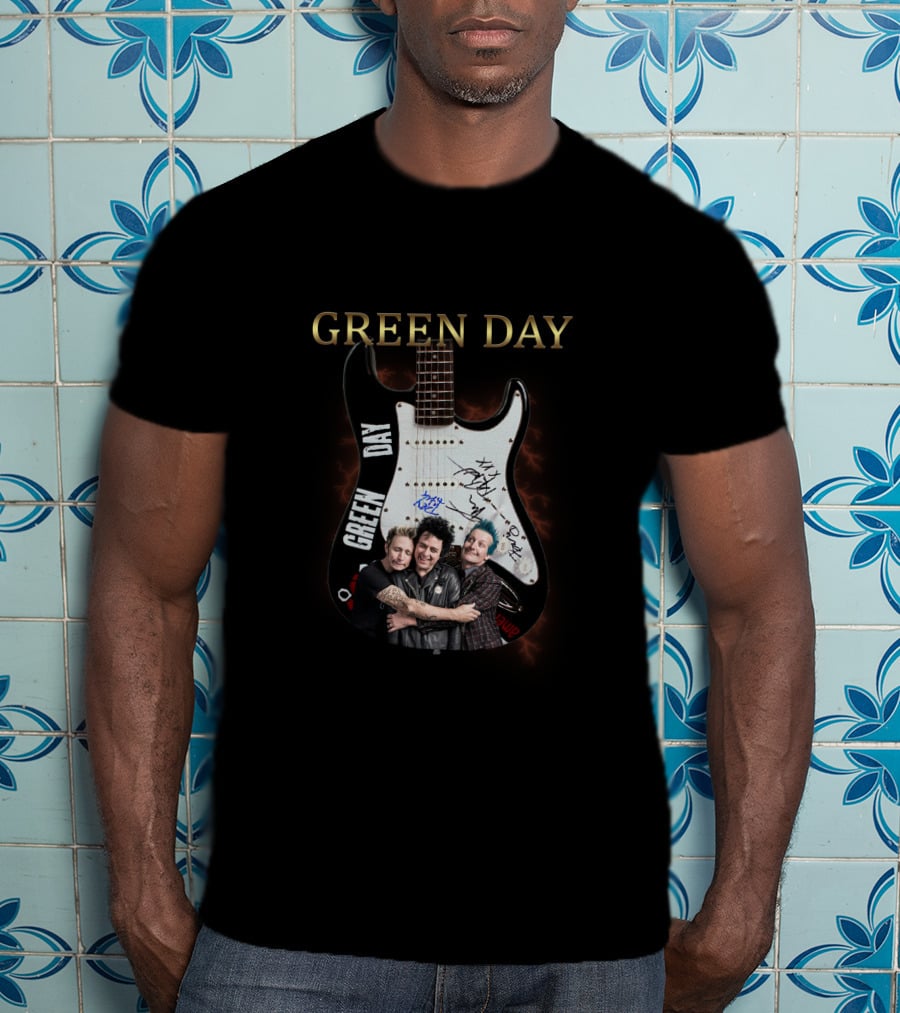 Green Day Signature Guitar With Band Members T-Shirt