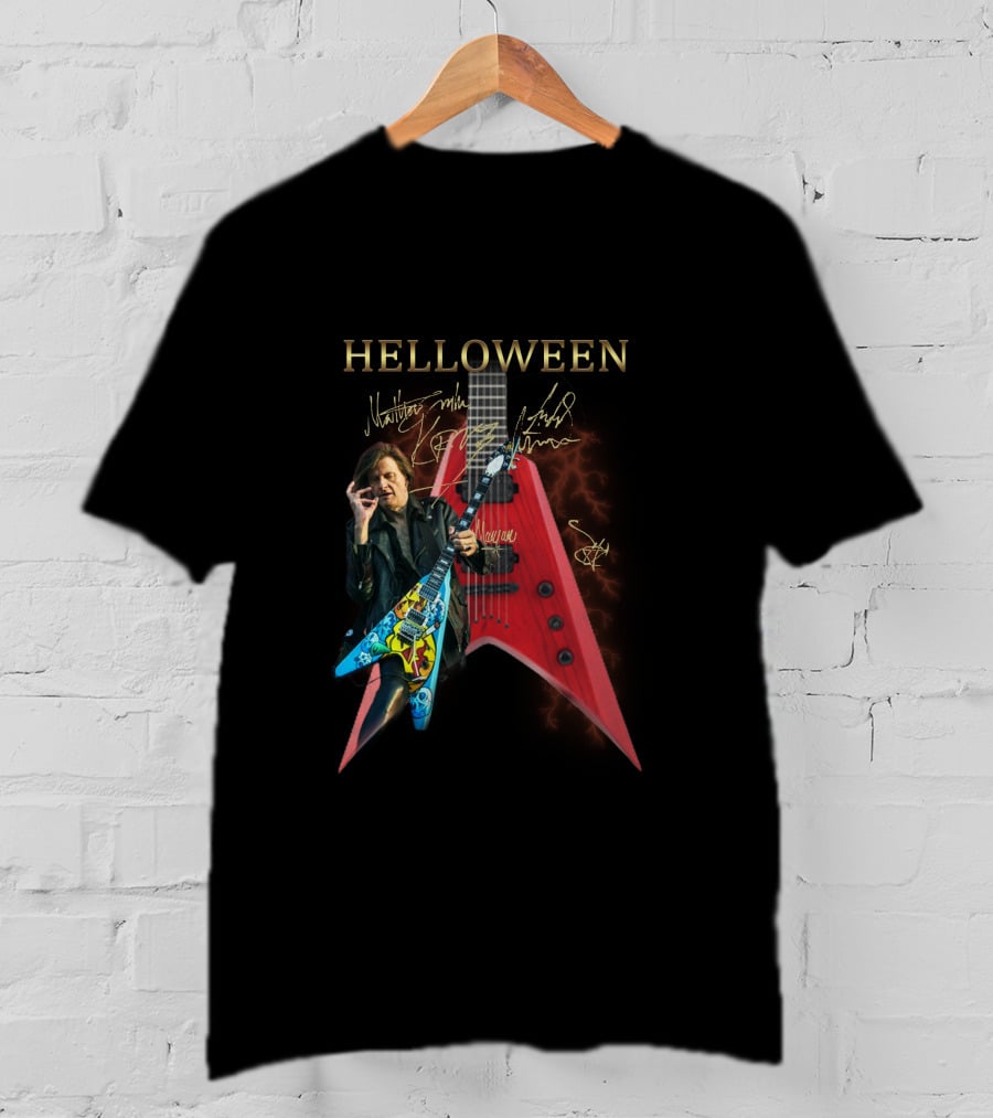 Helloween Signature Guitar With Autographs And Musician Playing Electric Guitar T-Shirt