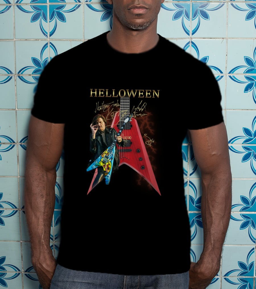 Helloween Signature Guitar With Autographs And Musician Playing Electric Guitar T-Shirt