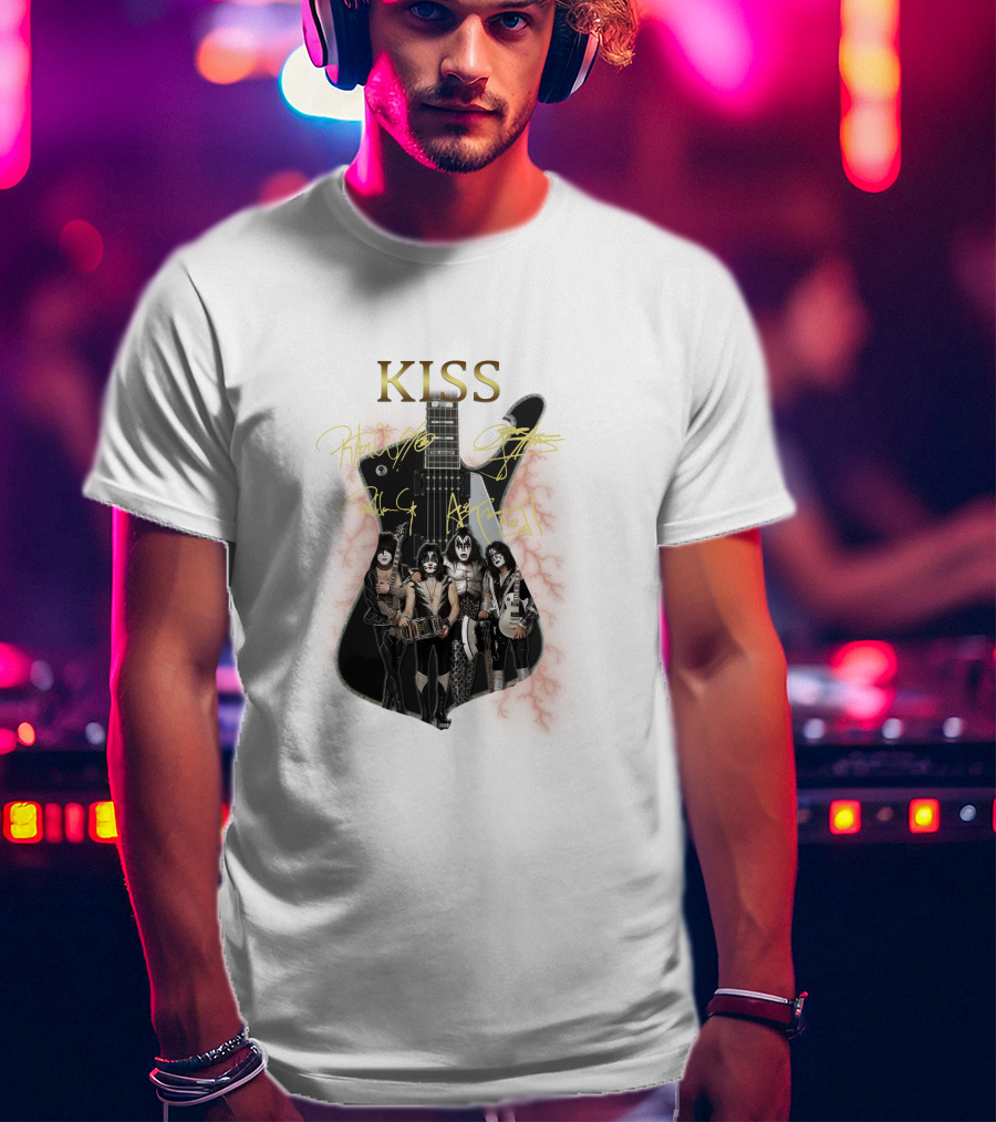 Kiss Electric Guitar With Band Members T-Shirt