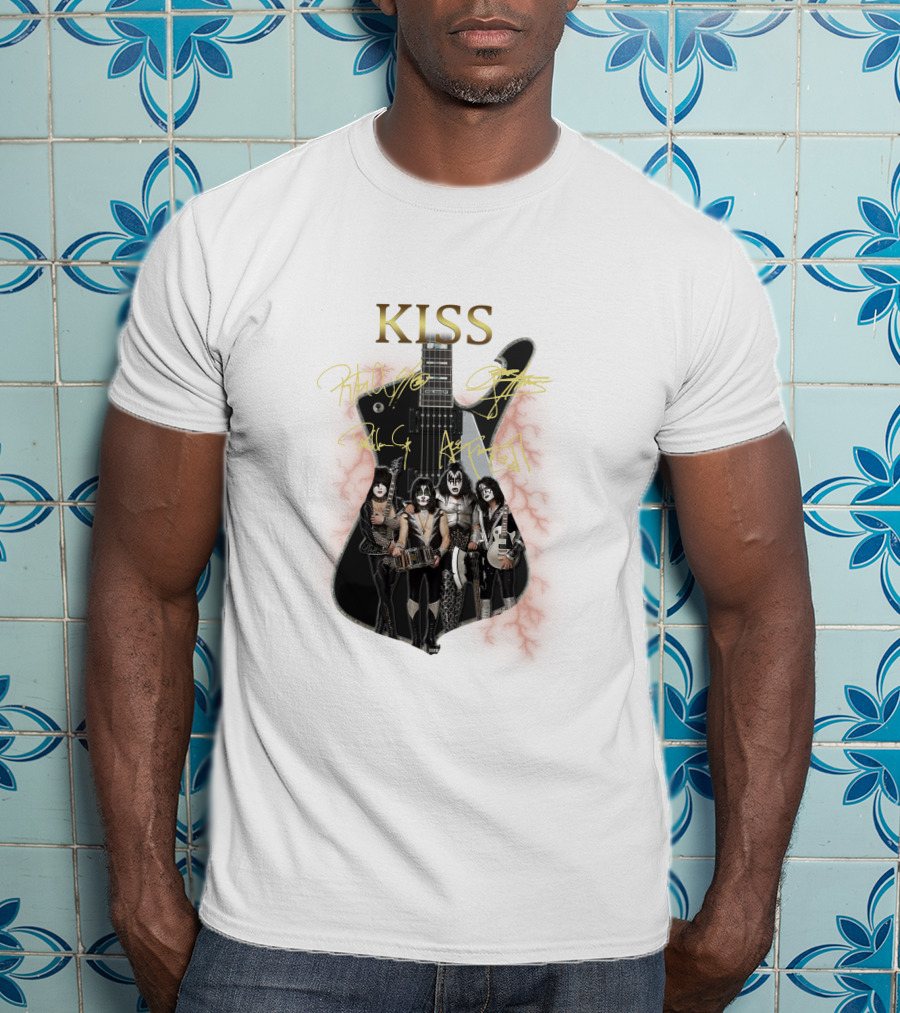 Kiss Electric Guitar With Band Members T-Shirt