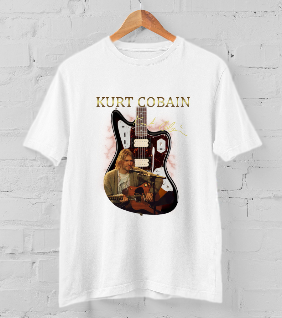 Kurt Cobain Signature Guitar With Acoustic Performance Image T-Shirt