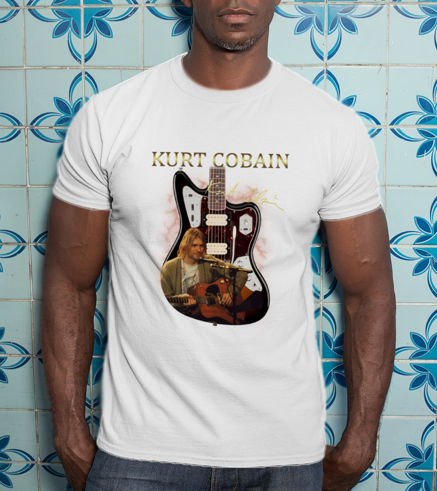 Kurt Cobain Signature Guitar With Acoustic Performance Image T-Shirt