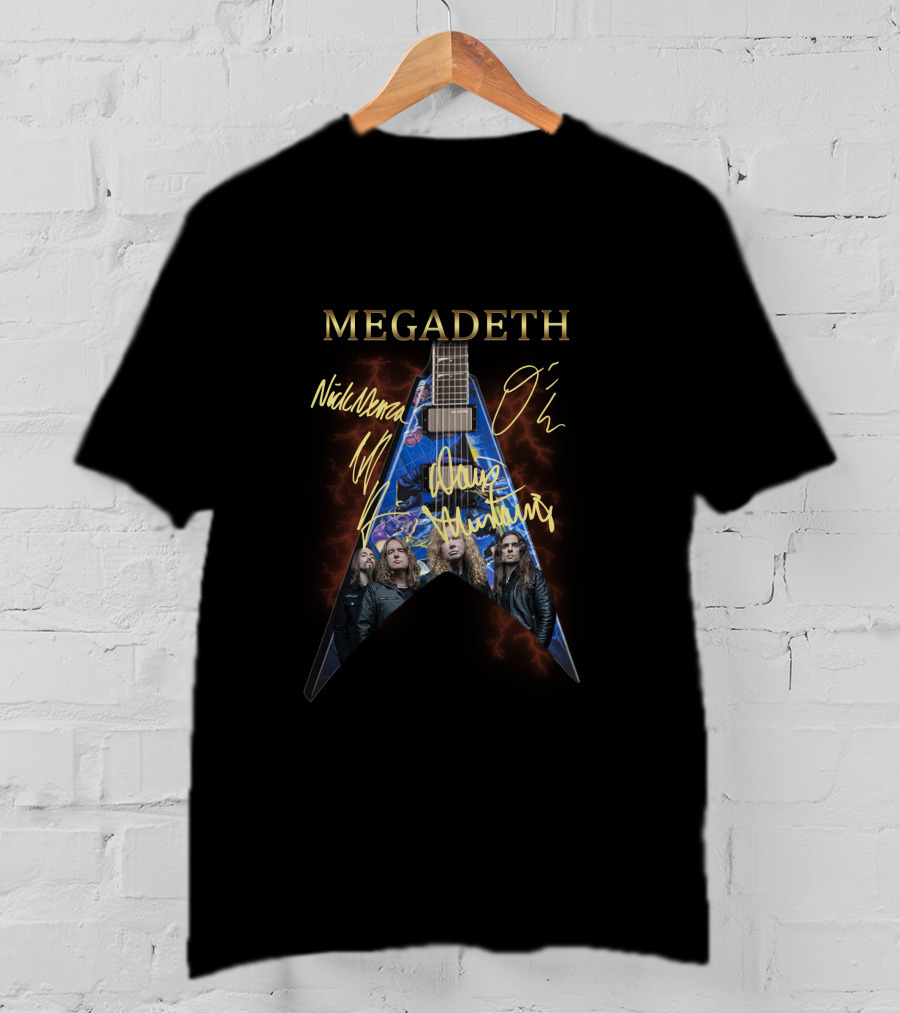 Megadeth Nick Menza Dave Mustaine Signature Guitar Band Image T-Shirt