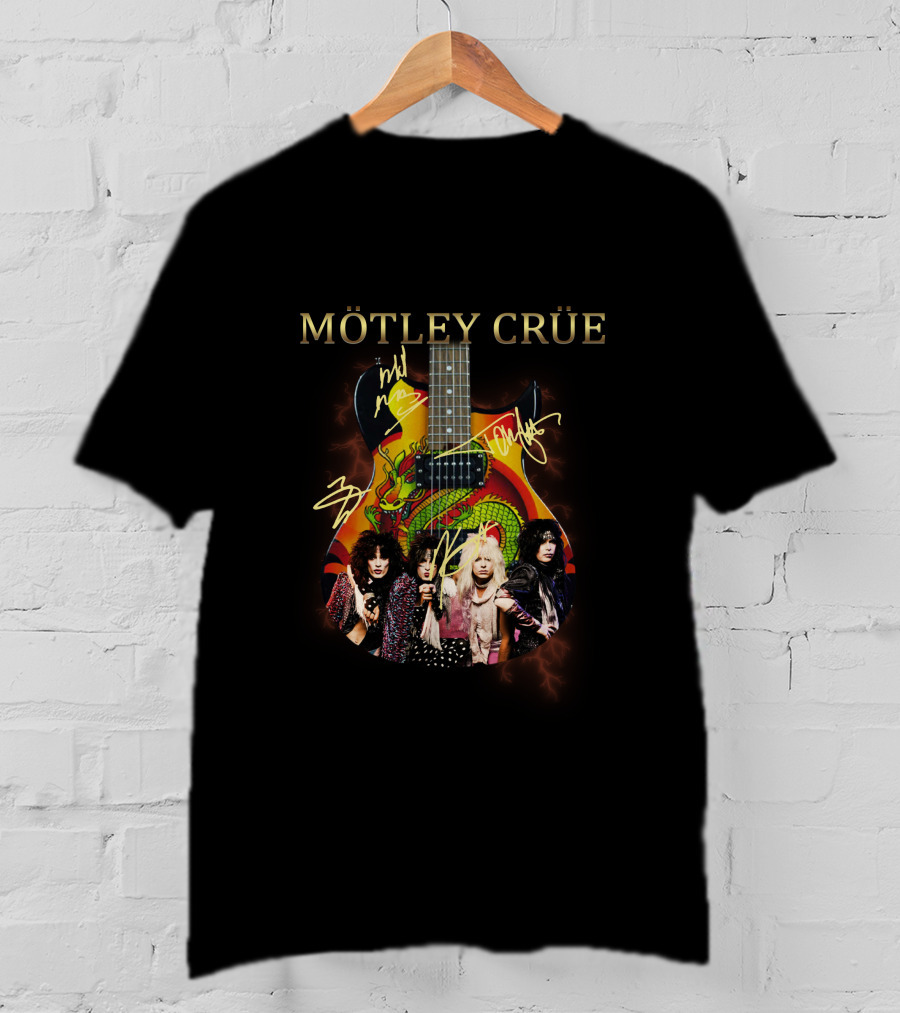 Mötley Crüe Dragon Guitar Signatures Band Members T-Shirt