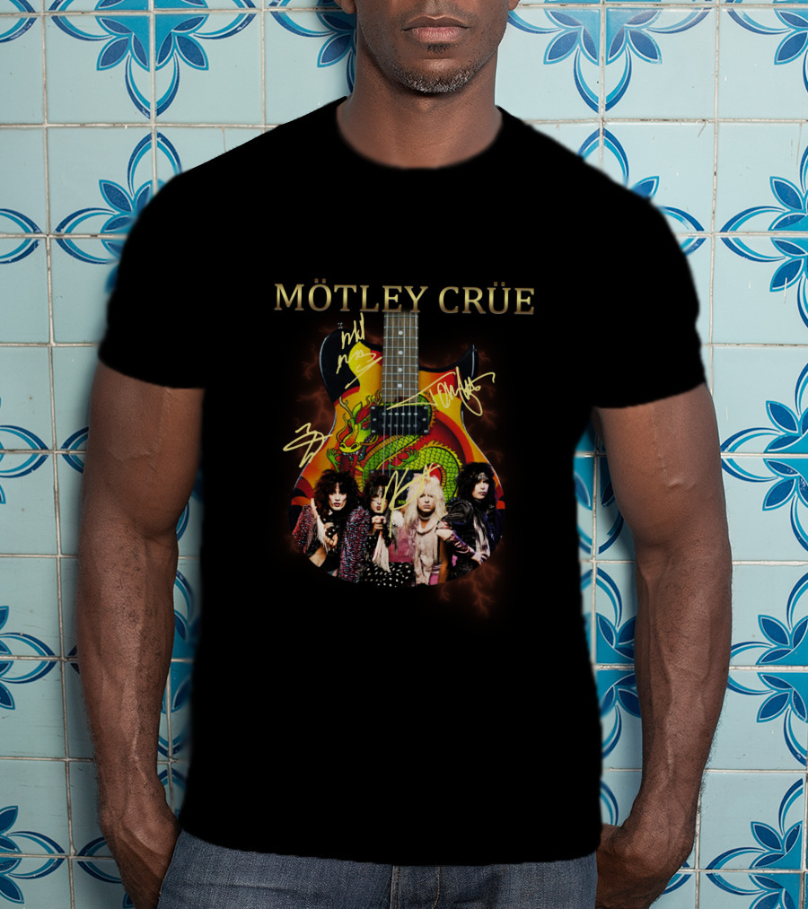 Mötley Crüe Dragon Guitar Signatures Band Members T-Shirt