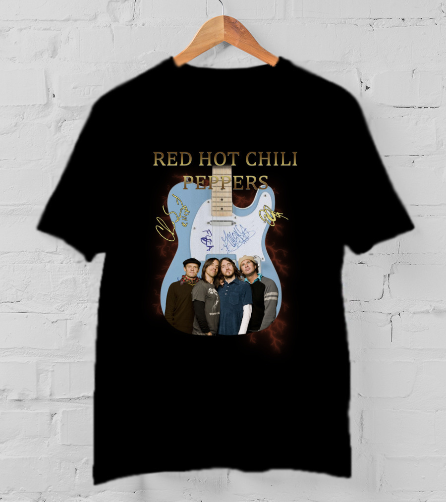 Red Hot Chili Peppers Guitar Signature Group Photo T-Shirt
